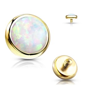 Embout disque avec opale blanche en Titane PVD Gold