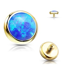 Embout disque avec opale bleue en Titane PVD Gold