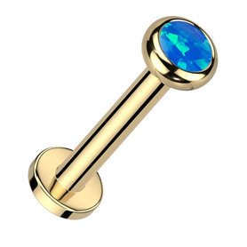 Piercing Labret avec opale bleue en Titane PVD Gold