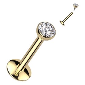 Piercing Labret avec cristal en Titane PVD Gold