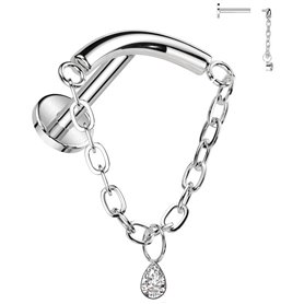 Piercing Labret arqué avec chaine et zircon en Titane
