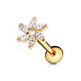 Piercing Labret floral orné de zircons Titane PVD Gold