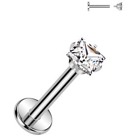 Piercing Labret avec zirconium griffé carré en Titane