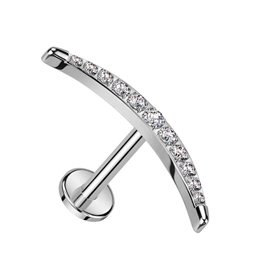 Piercing Labret arqué avec zircons griffés en Titane
