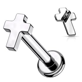 Piercing Labret Croix en Titane - Pas de vis interne