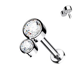 Piercing Labret Double zircons griffés en Titane