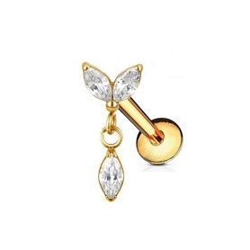 Piercing Labret pendentif avec 3 Marquise Titane PVD Gold