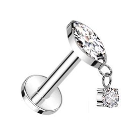 Piercing Labret pendentif en forme de losange avec zircon en Titane