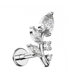 Piercing Labret feuilles avec zircons en Titane