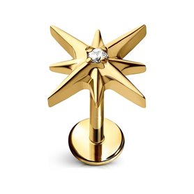 Piercing Labret Etoile filante avec zircon en Titane PVD Gold