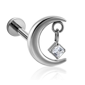 Piercing Labret croissant de lune avec strass en Titane