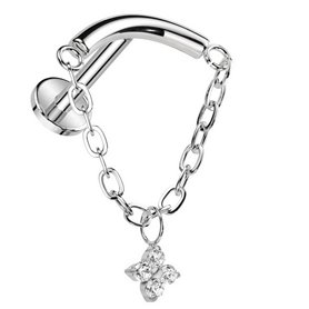 Piercing Labret arqué avec chaîne et pendentif floral en zircons en Titane