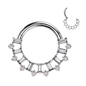 Piercing Anneau Clicker serti de zircons rectangulaires et ronds en Titane