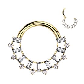 Piercing Anneau Clicker serti de zircons rectangulaires et ronds en Titane PVD Gold