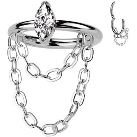 Piercing Anneau Clicker avec marquise et chaînes élégantes en Titane