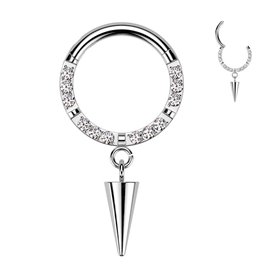 Piercing Anneau Clicker orné de zircons avec pendentif conique en Titane