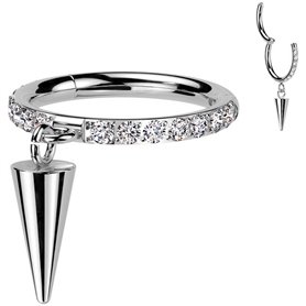 Piercing Anneau Clicker serti de zircons latéraux et son pendentif spike en Titane
