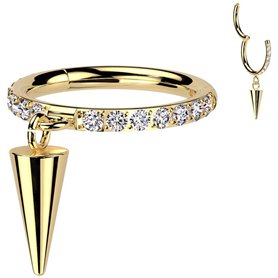 Piercing Anneau Clicker serti de zircons latéraux et son pendentif spike en Titane PVD Gold