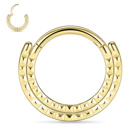 Piercing Anneau Clicker double orné de rivets pyramidaux en Titane PVD Gold