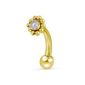 Piercing Barbell courbé style bohème fleur avec zircon en Titane PVD Gold