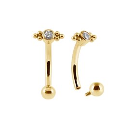 Piercing Barbell courbé zircon griffé avec boules en Titane PVD Gold