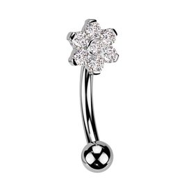 Piercing Barbell courbé design fleur et zircon en Titane