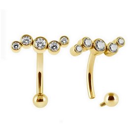 Piercing Barbell courbé vague à strass étincelants en Titane PVD Gold