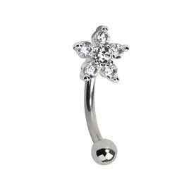 Piercing Barbell courbé fleur ornée de zircon en Titane