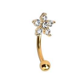 Piercing Barbell courbé fleur ornée de zircon en Titane PVD Gold