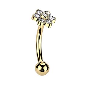 Piercing Barbell courbé élégance florale avec zircon en Titane PVD Gold