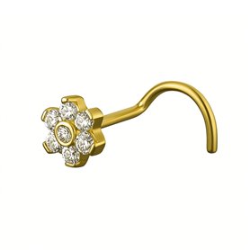 Piercing nez stud en forme de fleur sertie de zircons en Titane PVD Gold