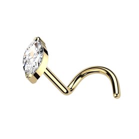 Piercing nez stud marquise sertie de zircon en Titane PVD Gold