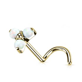Piercing Nez stud trinity avec opales en Titane PVD Gold