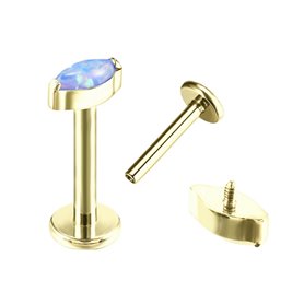 Piercing Labret Oval avec opale en Titane PVD Gold