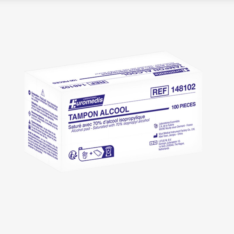Tampons jetables imbibés d'alcool - 100 pièces Tampons jetables imbibés d'alcool - 100 pièces