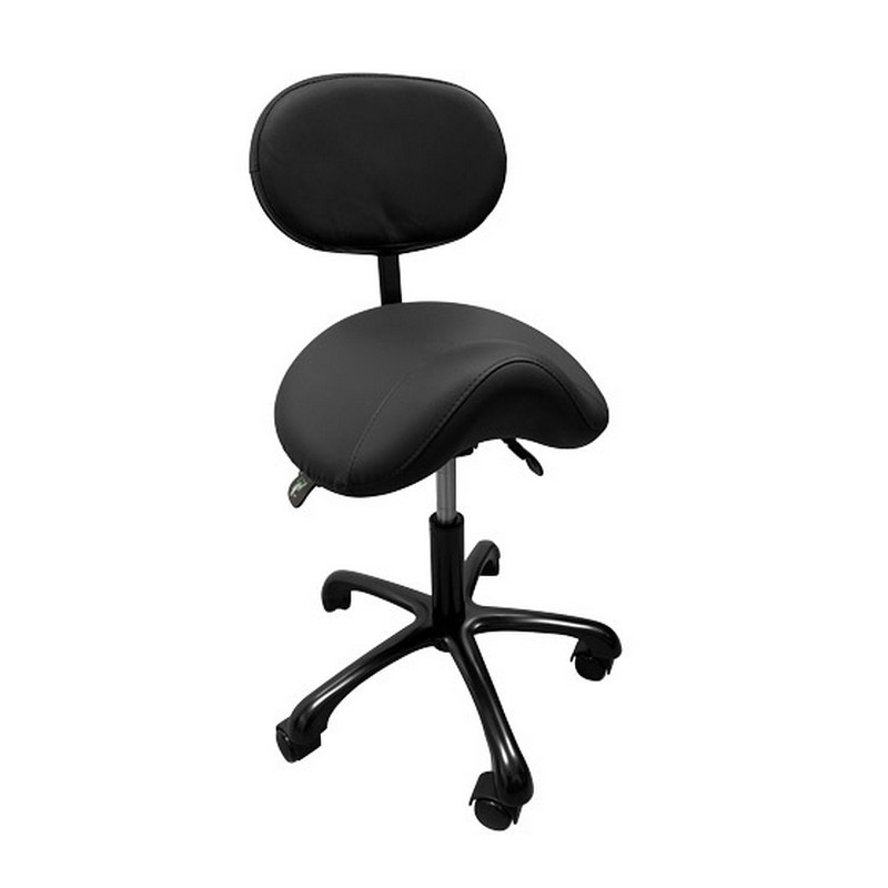 Tabouret selle de cheval avec dossier réglable Noir