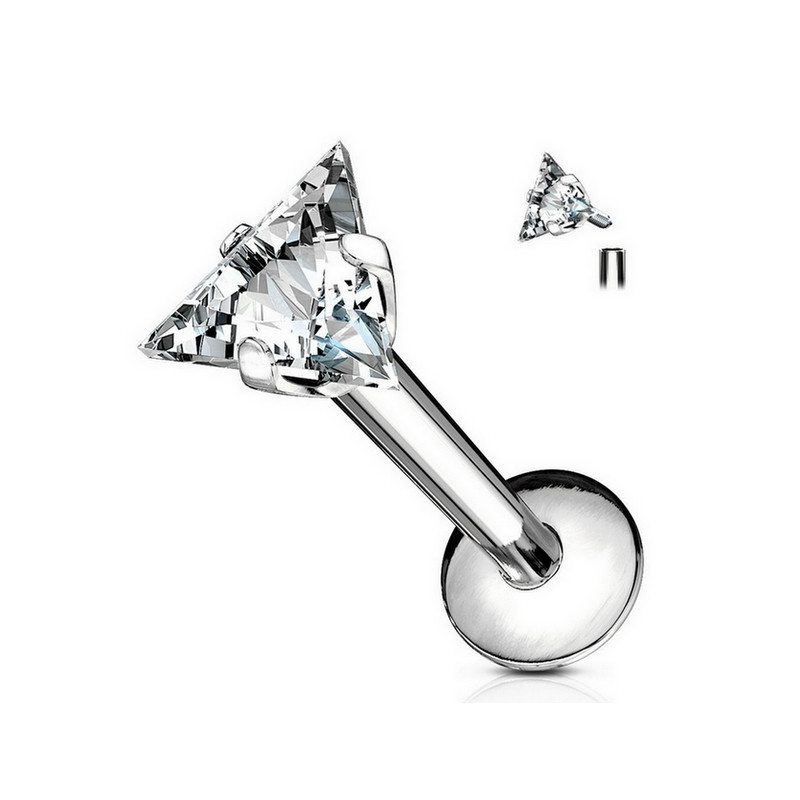 Piercing Labret avec zirconium griffé triangle en Titane Piercing Labret avec zirconium griffé triangle en Titane