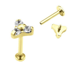 Piercing Labret Trinity avec zirconium griffé en Titane PVD Gold