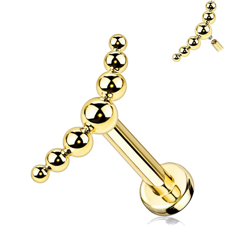 Piercing Labret avec 7 boules asymétriques en Titane PVD Gold Piercing Labret avec 7 boules asymétriques en Titane PVD Gold