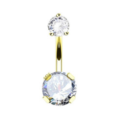 Piercing Banane Double Strass en Titane PVD Gold