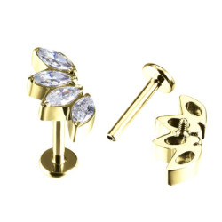 Piercing Labret Marquise 4 Strass en Titane PVD Gold