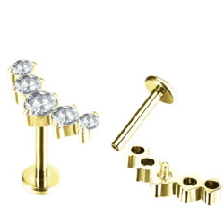 Piercing Labret 5 Strass en Titane PVD Gold