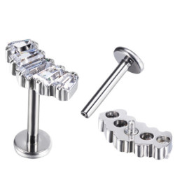 Piercing Labret 5 Zircons rectangulaires en Titane