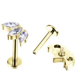Piercing Labret Marquise 3 Strass en Titane PVD Gold