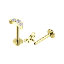 Piercing Labret Lune avec strass en Titane PVD Gold