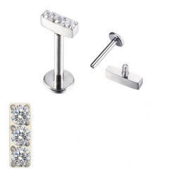 Piercing Labret Rectangulaire 3 strass en Titane