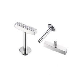 Piercing Labret Rectangulaire 5 strass en Titane