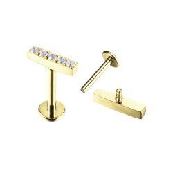 Piercing Labret Rectangulaire 5 strass en Titane PVD Gold