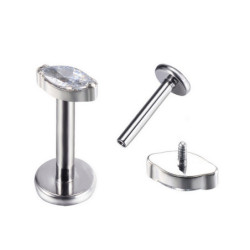 Piercing Labret Oval avec zircon griffé en Titane
