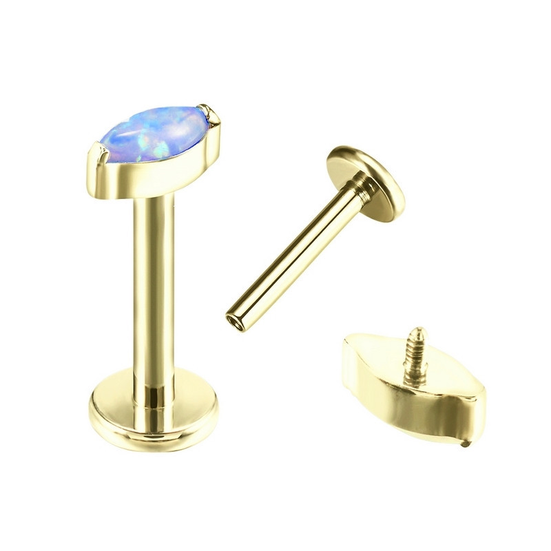 Piercing Labret Oval avec opale en Titane PVD Gold Piercing Labret Oval avec opale en Titane PVD Gold